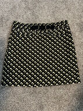 LOFT Geometric Mini Skirt Womens 6 Green Black Retro Mod 60’s Vintage Style